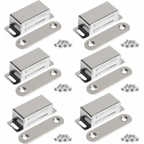 Lot de 6 aimants pour meubles, force magnétique 10 kg, acier inoxydable avec vis, 45 x 15 x 15 mm (1/5)