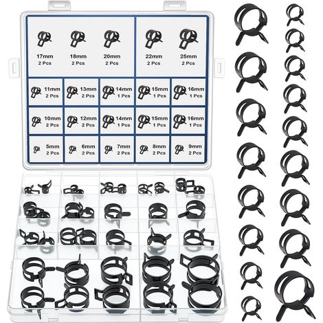 17Tailles Clip à Ressort Tuyau Serrage Assortiment Kit 5-25MM Colliers de Serrage à Ressort (1/5)