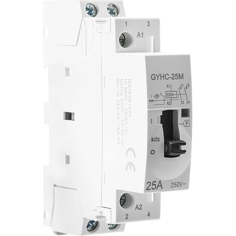 Contactor 220V AC Contactor Home AC Contactor Single Phase 2P 25A 2NO DIN Rail Automatic Contactor Manual, Remote Control, Lighting, Heating, Ventilation. (1/5)