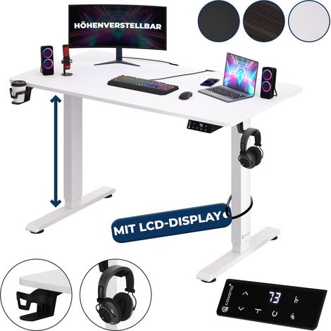 CASARIA® Höhenverstellbarer Schreibtisch mit Tischplatte Elektrisch LCD- Display 73-118cm Stahlgestell Büro Gaming Computertisch 110cm Weiß (1/5)