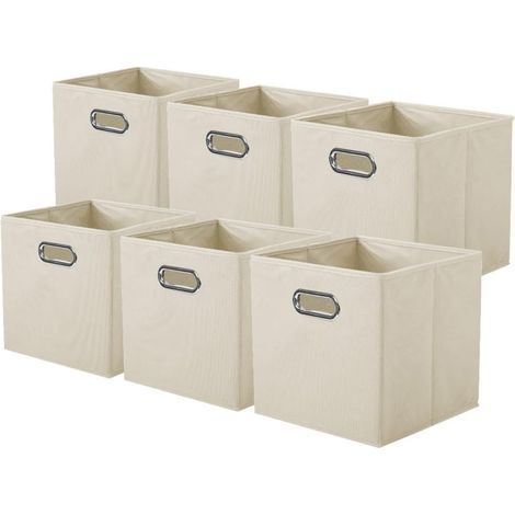 Ensemble De 6 Boîte De Rangement, Tissu Pliable Avec Poignée Métal, Pour Armoire Et Jouets, Beige