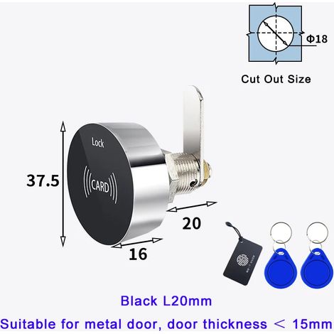 (Noir L20 mm) Serrure sans clé pour porte de meuble ou tiroir avec capteur de carte à puce RFID 13,56 MHz (1/3)
