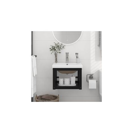 Cadre de lavabo de salle de bain vasque à encastrer Noir Fer (1/5)