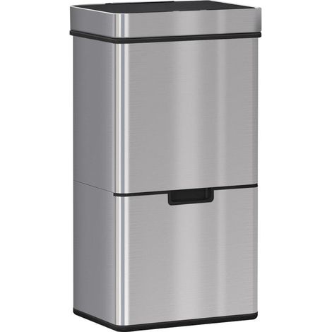 Poubelle automatique 47 L + 2 x 12,5 L avec détecteur de mouvement, système de tri des déchets étanche en acier inoxydable pour la cuisine, argent
