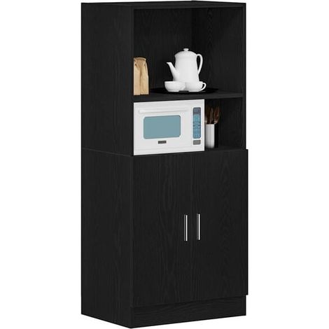 Meuble de Cuisine Noir 57x41,5x131,5 cm - Rangement en Bois d'Ingénierie avec Étagères, Armoire de Stockage Moderne pour Ustensiles et Épices (1/5)