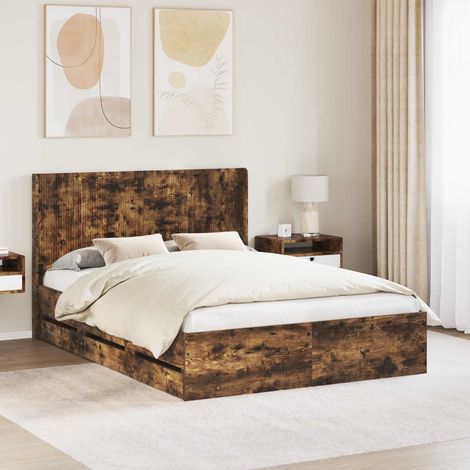 vidaXL Bed Frame with Storage and Headboard Smoked Oak 120 x 200 cm (1/5)