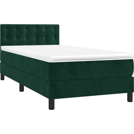 Box Spring Bed with Mattress&LED Dark Green 90x200cm Velvet vidaXL (1/4)