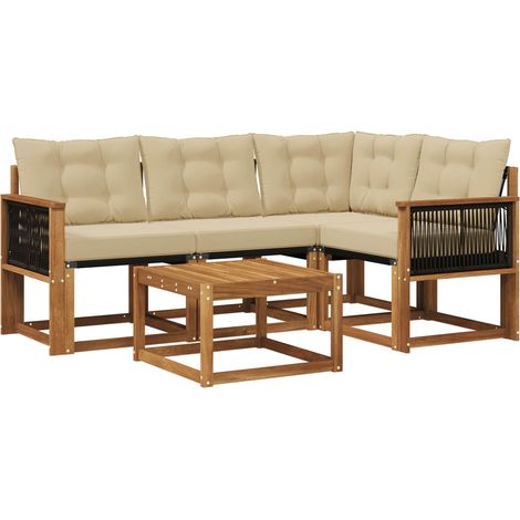 vidaXL Outdoor Sofa Set with Cushion 5 pcs Natural and Beige