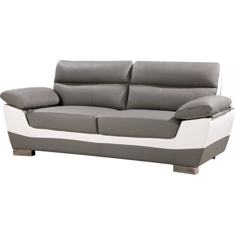 Divano fisso in pelle ricostituita e PVC " Dallas" - 210 x 88 x 90 cm - 3 posti a sedere - Grigio/bianco