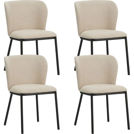 Set mit 4 Tess-Esszimmerstühlen aus beigem Bouclé-Stoff – ohne