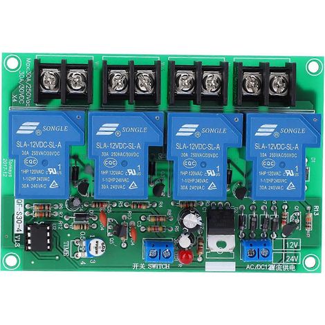 Carte de circuit imprimé de minuterie, module de commande séquentielle réglable à 4 canaux, 30 A, 0,5–4 s