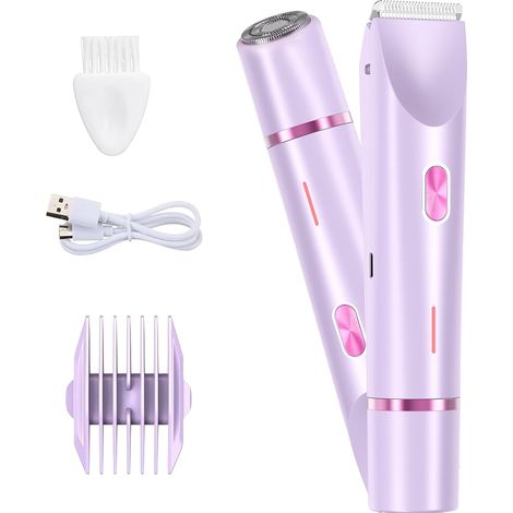 Rasoir Electrique Femme, Tondeuse électrique 2 en 1, Rechargeable Tondeuse Bikini Femme étanche IPX7 Epilateur pour Maillot, Visage, Aisselles, Jambes, Bras (Violet) (1/5)