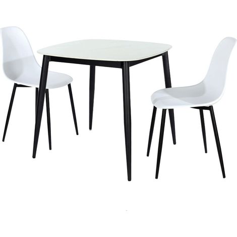 Aspen Gloss White Sintered Stone Square Table & 2 White Curve Chair Set - Metal/Plastic - L52 x W46 x H84 cm