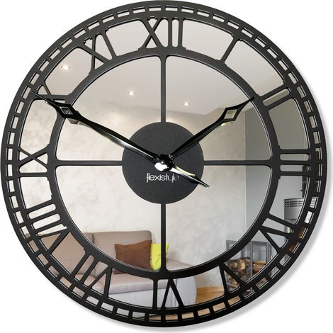 Reloj de pared metálico con espejo negro de 50 cm