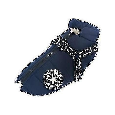 Große Hundejacke mit Geschirr, warme und wasserdichte Winterkleidung für Hunde. – M-Blau (1/4)