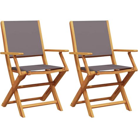 Chaises de jardin lot de 2 Chaises d'extérieur anthracite bois acacia massif tissu (1/5)
