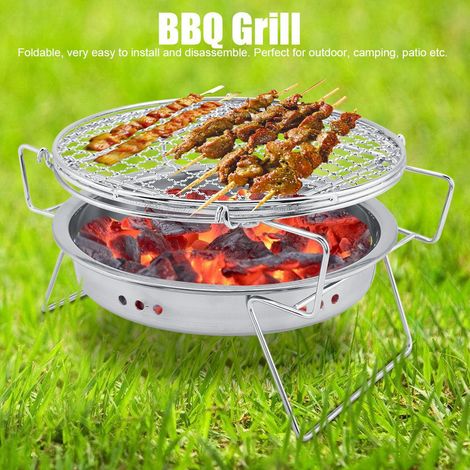 Barbecue rond pliable en acier inoxydable, petit gril portatif pour camping, randonnée et terrasse, cuiseur de plein air (1/5)