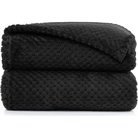 Couette en Microfibre Couverture Polaire Plaid Couvre-lit Polaire Doux de Style Scandinave Microfibre Noir 70x150 cm (1/5)