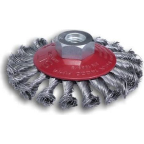 FPLUS cepillo conico alambre trenzado 100 mm m-14 , La forma cónica convierte estos Cepillos aptos para trabajos de corte en superficies irregulares, con cantos, perfiles y hendidu