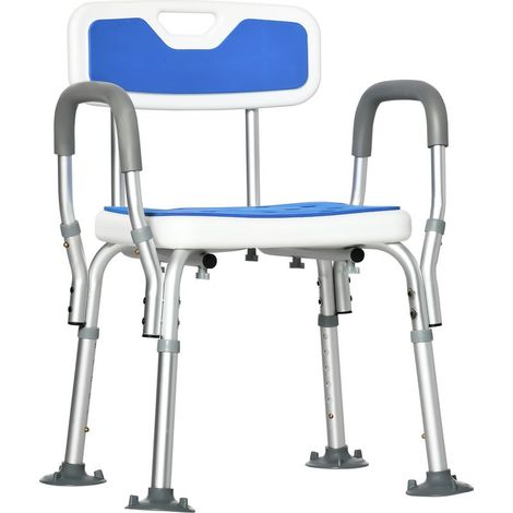 Tabouret de douche chaise de douche ergonomique hauteur réglable pieds antidérapants 56,5 x 53,5 x 87 cm blanc et bleu (1/5)