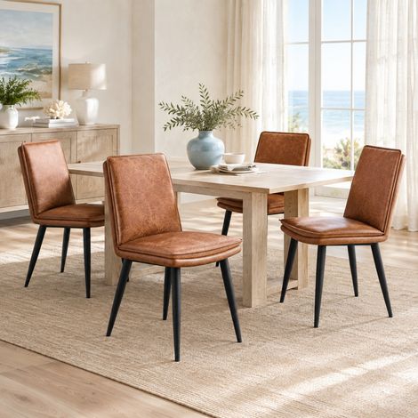 Juego de 4 sillas de comedor de PU con cojín de doble capa, marrón OKMYHOME (1/5)
