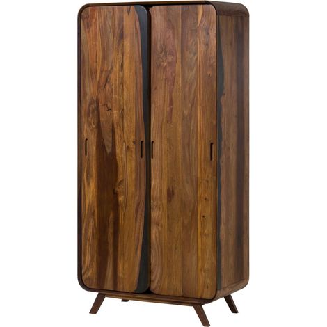 Kleiderschrank Sheesham 90x45x180 dunkelbraun lackiert MAILAND 211