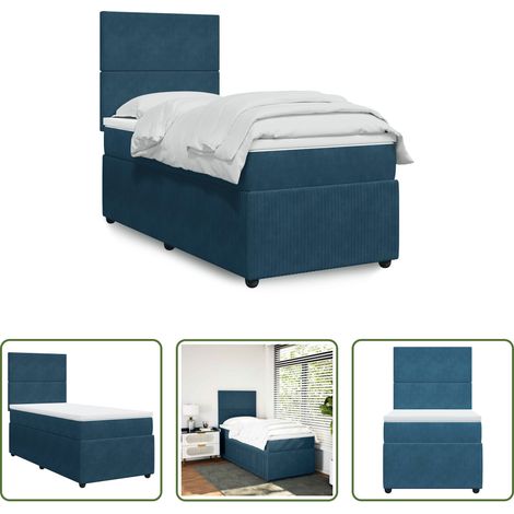 Matratze - Boxspringbett mit Matratze Dunkelblau 100x200 cm Samt (1/5)