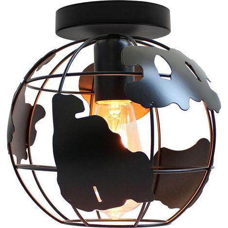 Modern Industrial Ceiling Light in Metal Cage Sphere Ø20cm, Iron Chandelier Suspension Light E27 for Living Room, Corridor, Entrance, Driveway, Porch, Bedroom, Black
