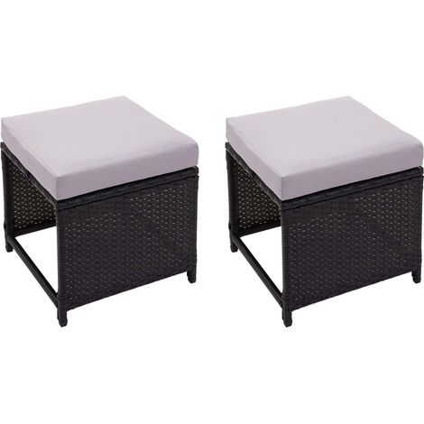2x tabouret en polyrotin HWC-G16, tabouret de jardin, siège, gastronomie - noir, coussin gris clair (1/5)