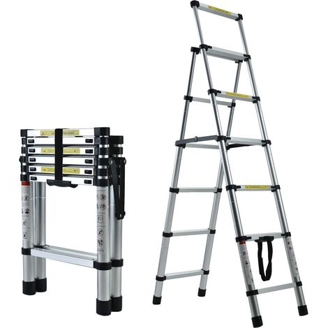 Aluminum Telescoping Ladder Extension Ladder Portable Steps Ladder 5+6 Steps Compact Aluminium Herringbone Ladder, 330lbs Capacity, for Household, RV, Outdoor (1/5)