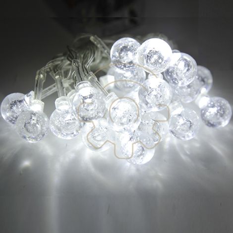 Lumie'res de Noel a' LED se'rie 20 avec piles boule blanche glace'e Chaine de 2 me'tres 2 jeux pour une utilisation en inte'rieur