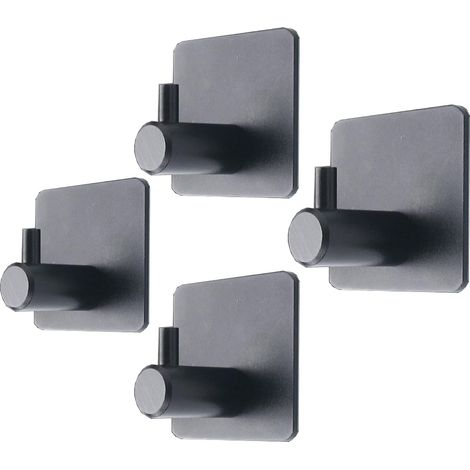 Pack de 4 toalleros de gancho de aluminio, pegados sin taladrar, aptos para baños, aseos, cocinas, oficinas, etc. (Gancho Cuadrado Negro) (1/5)