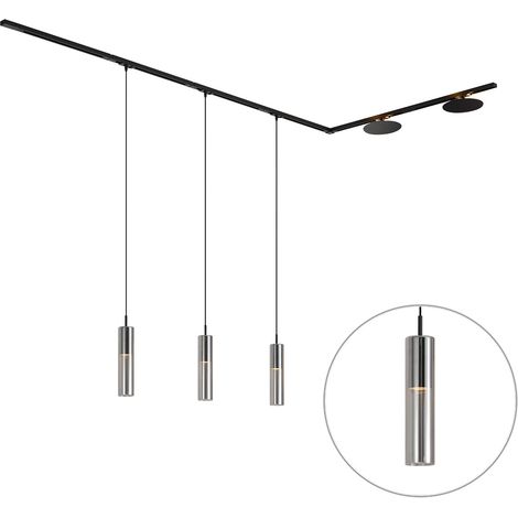 QAZQA Modern Track Lighting System Black with 3 Pendant Lights