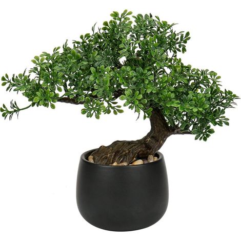 Kunstpflanze Bonsai Baum 25 cm Schwarz Keramiktopf Aesthetic Japan Deko (1/5)