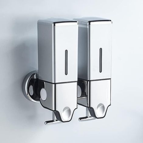 Distributeur de savon mural pour les mains, distributeur de savon commercial, savon pour douche et lotion pour salle de bain, cuisine, marché, hôtel, restaurant (1000 ml, argent) (1/4)