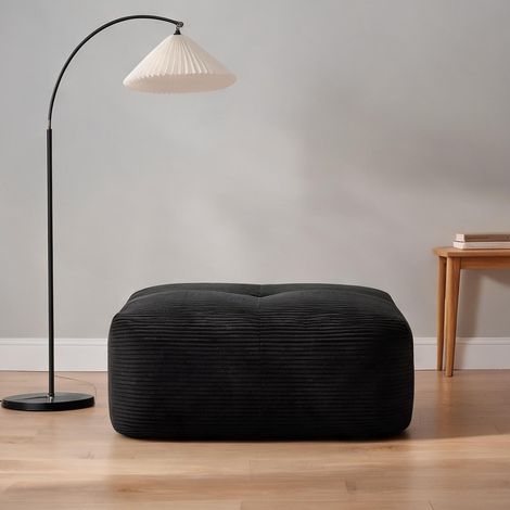 Pouf en velours côtelé noir 92,5 cm pour salon 92,5 x 75 x 40 cm (1/5)