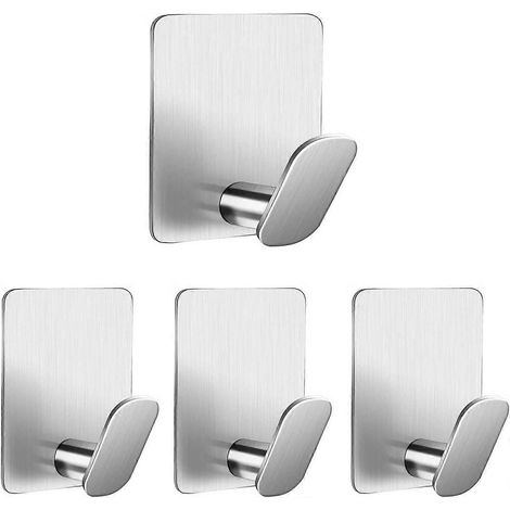 Crochets pour vêtements, crochets porte-serviettes autocollants, support, acier inoxydable robuste, lot de 4, pour porte, cuisine, salle de bain, bureau, toilettes (1/5)