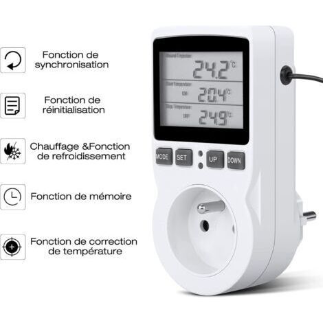 NALOOKAMIC  Prise Thermostat, Regulateur Température Numérique, Prise Programmable Digitale avec Sonde, Minuterie Numérique Programmable, Prise Thermostat Chauffage pour Serre, Aquarium
