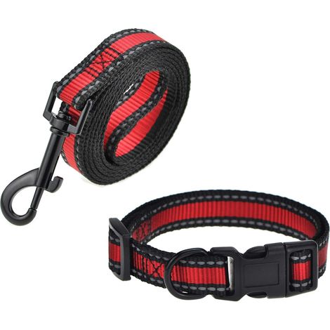 Laisse Chien - Collier Chien - Bande Réfléchissante 3M - Nylon - Ajustable - Pour Chiens de Petite Taille (12-17 Pouces) - 2 Pièces