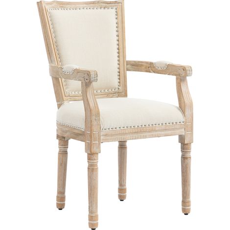 JSSEVN -Chaise de salle à manger, chaise de cuisine, décor clouté, style campagne française, bois d'hévéa, blanc crème, 54,5 x 59 x 96 cm (1/5)
