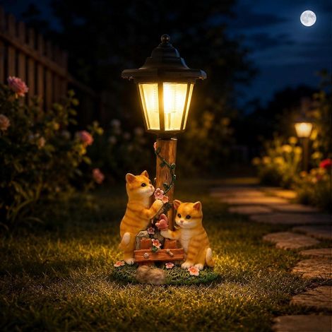 Lampes solaires de jardin LED étanches figurine chat en résine lanterne solaire allumage automatique décoration estivale champêtre (1/5)