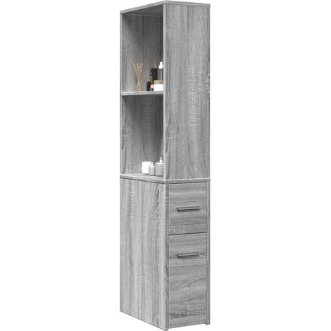 Badschrank Schmal mit Rollen Grau Sonoma Holzwerkstoff
