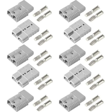 10 Stück Anderson 50A 600V-Stecker, Schnellkupplungs-Batteriestecker, Hochstromstecker für Autos, Wohnwagen, Boote, Solaranlagen, Grau