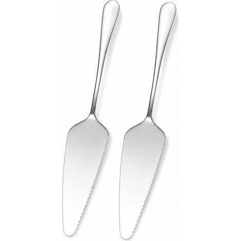 Lot de 2 pelles à gâteau en acier inoxydable, polyvalentes, dentelées et pelle à pizza, couverts de service pour gâteaux, pizza, fête, restaurant et ménage, or argenté (1/5)