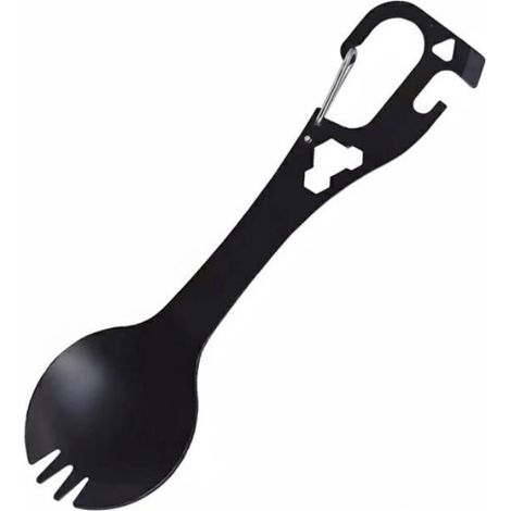Fourche-Cuillère Multifonction - Ouvre-Bouteille Ouvre-Boîte Mousqueton - Pour Camping Randonnée Pique-Nique - 1 Pièce (1/3)