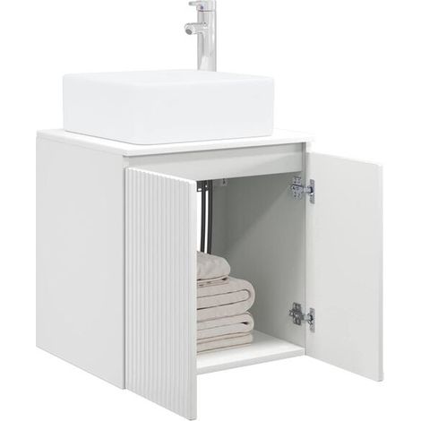 Meuble Salle de Bain Mural 53x35x63 cm, Rangement avec Évier Intégré, Design Moderne Blanc Brillant, Compact et Élégant pour Petite Salle d'Eau (1/5)