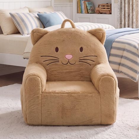 Wahson Faux Fur Kids Armchair with Storage Pockets, Padded Toddler Chair for Girls and Boys, Cute Kitten Chair for Nursery, Bedroom or Living Room, Khaki (1/5)
