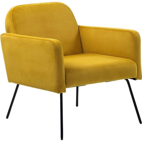Sillón de terciopelo amarillo mostaza negro patas metal sala de estar dormitorio Narken