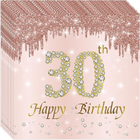 Lot de 20 serviettes en papier à 2 couches pour anniversaire, fête, anniversaire de fille, or rose, 30 ans (1/5)