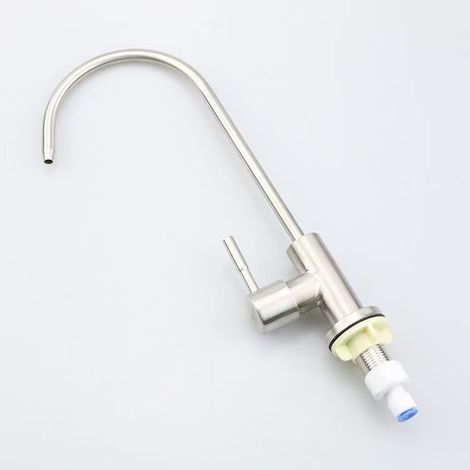 304 Stainless Steel Water Purifier Faucet with Large Bend, Kitchen Water Purifier Dedicated Faucet, 2/4 Point Dual Outlet Faucet -- Brushed Flat T-Type with Connector, 4/4 Point to 2/4 Point